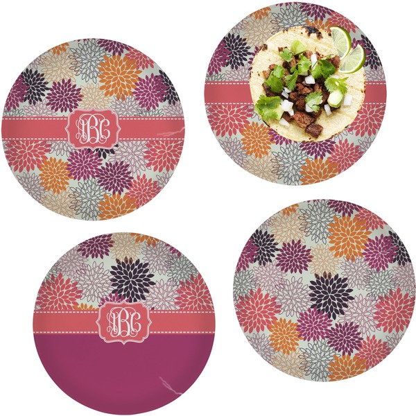Custom Mums Flower Set of 4 Glass Lunch / Dinner Plate 10" (Personalized)
