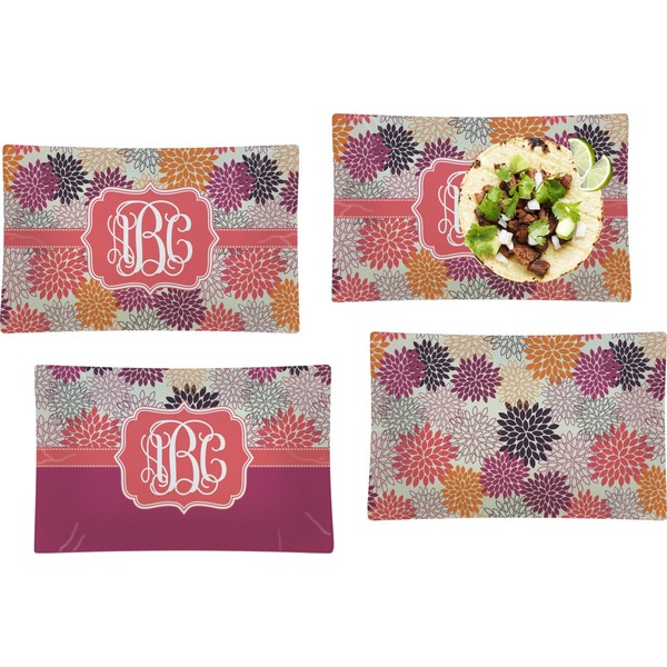 Custom Mums Flower Set of 4 Glass Rectangular Lunch / Dinner Plate (Personalized)