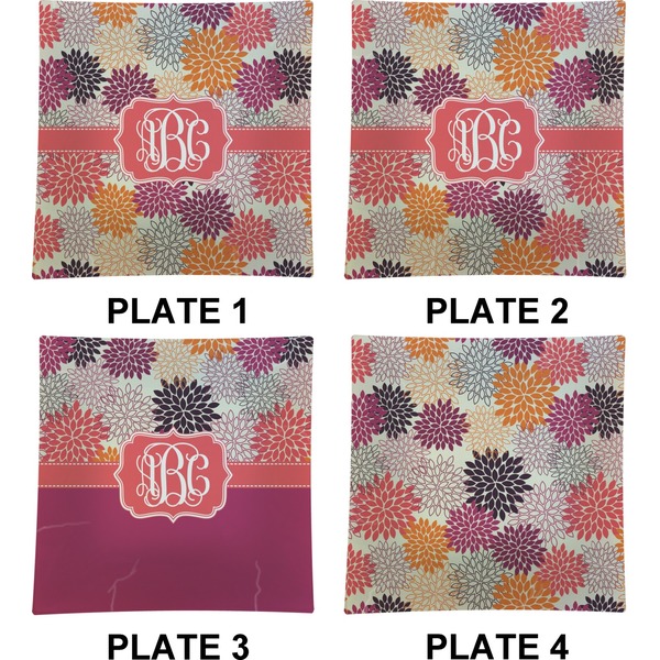 Mums Flower Set of Square Dinner Plates (Approval)
