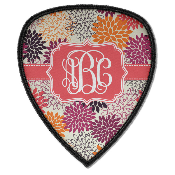 Custom Mums Flower Iron on Shield Patch A w/ Monogram