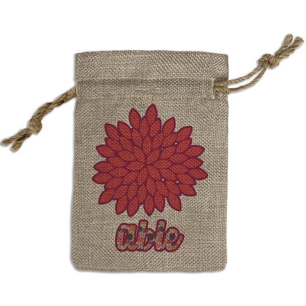 Custom Mums Flower Small Burlap Gift Bag - Front (Personalized)
