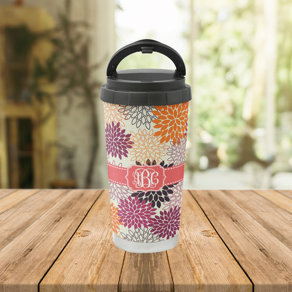 Mums Flower Stainless Steel Travel Cup Lifestyle