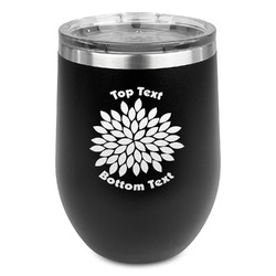 Mums Flower Stemless Stainless Steel Wine Tumbler - Black - Double Sided (Personalized)