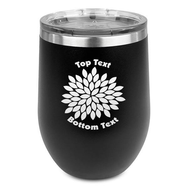 Custom Mums Flower Stemless Stainless Steel Wine Tumbler - Black - Double Sided (Personalized)