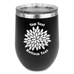 Mums Flower Stemless Stainless Steel Wine Tumbler - Black - Single Sided (Personalized)