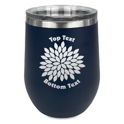 Mums Flower Stemless Stainless Steel Wine Tumbler - Navy - Double Sided (Personalized)