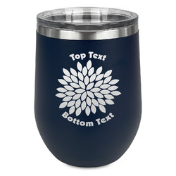 Mums Flower Stemless Stainless Steel Wine Tumbler - Navy - Single Sided (Personalized)