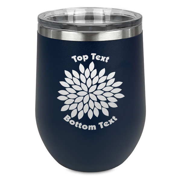 Custom Mums Flower Stemless Stainless Steel Wine Tumbler - Navy - Single Sided (Personalized)