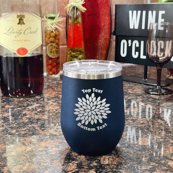 Mums Flower Stainless Wine Tumblers - Navy - Single Sided - In Context