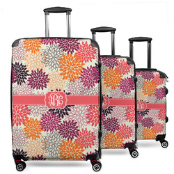 Mums Flower 3 Piece Luggage Set - 20" Carry On, 24" Medium Checked, 28" Large Checked (Personalized)