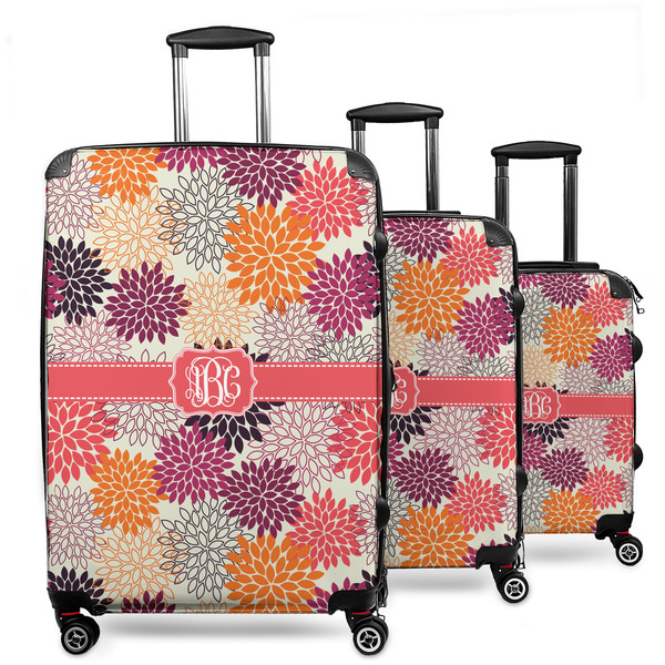Custom Mums Flower 3 Piece Luggage Set - 20" Carry On, 24" Medium Checked, 28" Large Checked (Personalized)