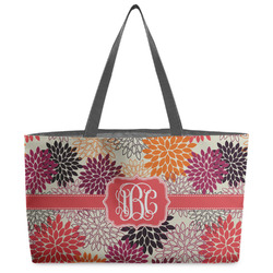 Mums Flower Beach Totes Bag - w/ Black Handles (Personalized)