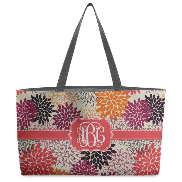 Custom Mums Flower Beach Totes Bag - w/ Black Handles (Personalized)