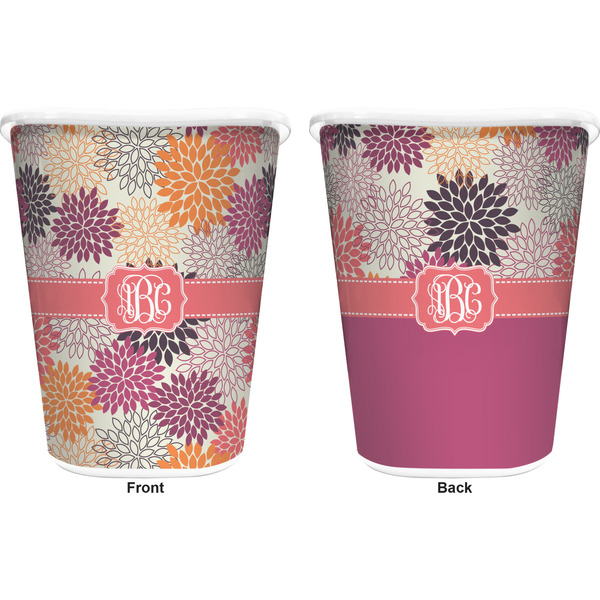 Mums Flower Trash Can White - Front and Back - Apvl