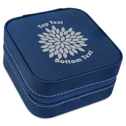 Mums Flower Travel Jewelry Box - Navy Blue Leather (Personalized)