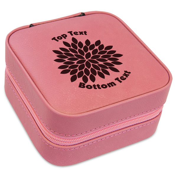 Custom Mums Flower Travel Jewelry Boxes - Pink Leather (Personalized)