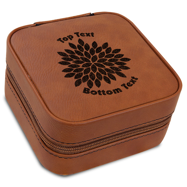 Custom Mums Flower Travel Jewelry Box - Rawhide Leather (Personalized)