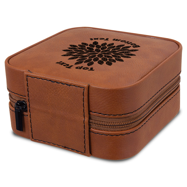 Mums Flower Travel Jewelry Boxes - Leatherette - Rawhide - View from Rear