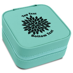 Mums Flower Travel Jewelry Box - Teal Leather (Personalized)