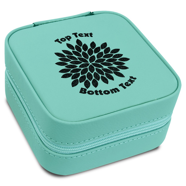 Custom Mums Flower Travel Jewelry Box - Teal Leather (Personalized)