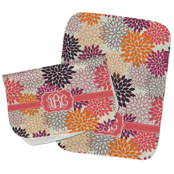 Mums Flower Two Rectangle Burp Cloths - Open & Folded
