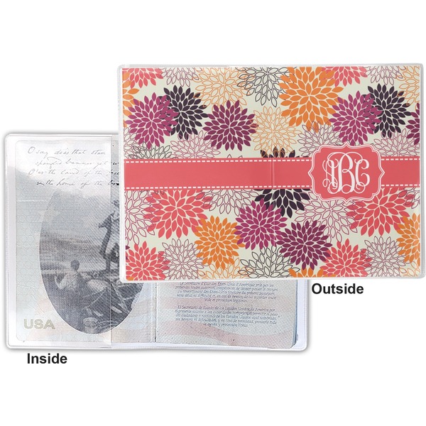 Mums Flower Vinyl Passport Holder - Flat Front and Back
