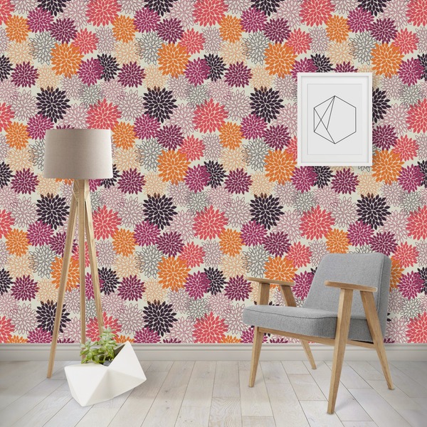 Custom Mums Flower Wallpaper & Surface Covering (Water Activated - Removable)
