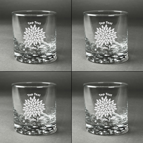 Mums Flower Whiskey Glasses - Set of 4 all Engraved