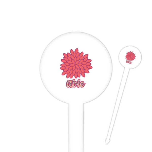 Custom Mums Flower 4" Round Plastic Food Picks - White - Single Sided (Personalized)