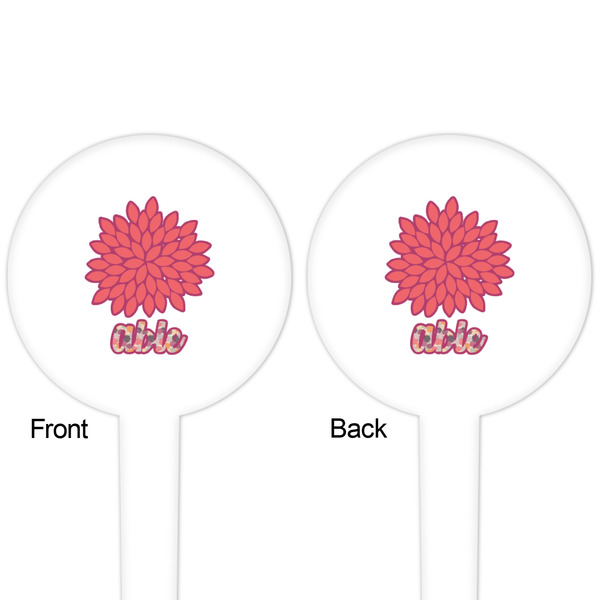 Mums Flower White Plastic 4" Food Pick - Round - Double Sided - Front & Back