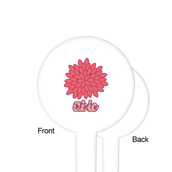 Mums Flower White Plastic 4" Food Pick - Round - Single Sided - Front & Back