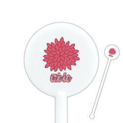 Mums Flower 5.5" Round Plastic Stir Sticks - White - Single Sided (Personalized)