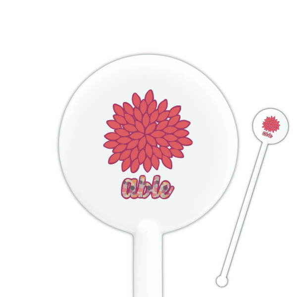 Custom Mums Flower 5.5" Round Plastic Stir Sticks - White - Single Sided (Personalized)