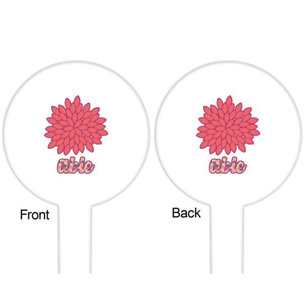 Mums Flower White Plastic 6" Food Pick - Round - Double Sided - Front & Back