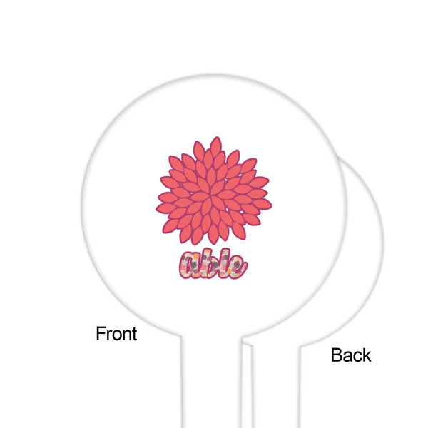 Mums Flower White Plastic 6" Food Pick - Round - Single Sided - Front & Back