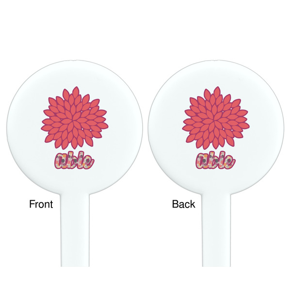Mums Flower White Plastic 7" Stir Stick - Double Sided - Round - Front & Back