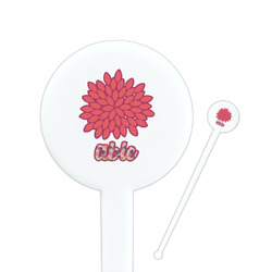 Mums Flower 7" Round Plastic Stir Sticks - White - Single Sided (Personalized)