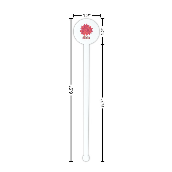 Mums Flower White Plastic 7" Stir Stick - Round - Dimensions