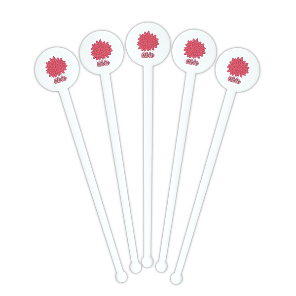 Mums Flower White Plastic 7" Stir Stick - Round - Fan View