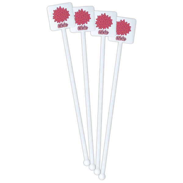 Mums Flower White Plastic Stir Stick - Double Sided - Square - Front