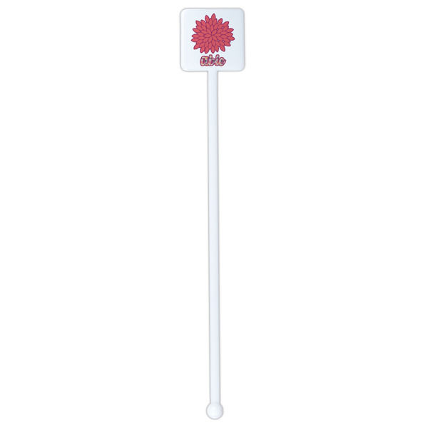 Mums Flower White Plastic Stir Stick - Double Sided - Square - Single Stick