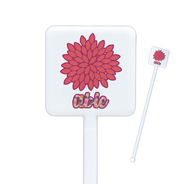 Custom Mums Flower Square Plastic Stir Sticks - Double Sided (Personalized)