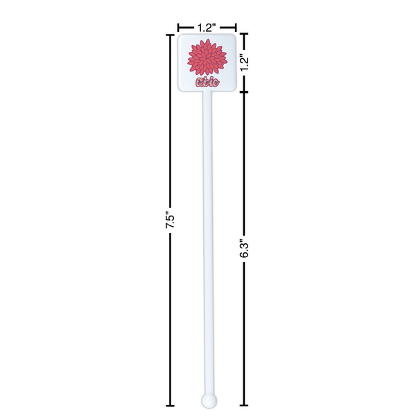 Mums Flower White Plastic Stir Stick - Square - Dimensions