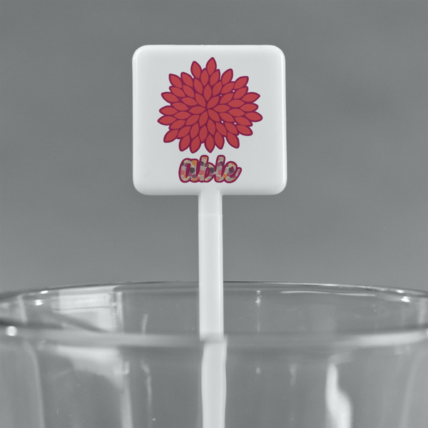 Mums Flower White Plastic Stir Stick - Square - Main