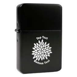 Mums Flower Windproof Lighter - Black - Single Sided & Lid Engraved (Personalized)