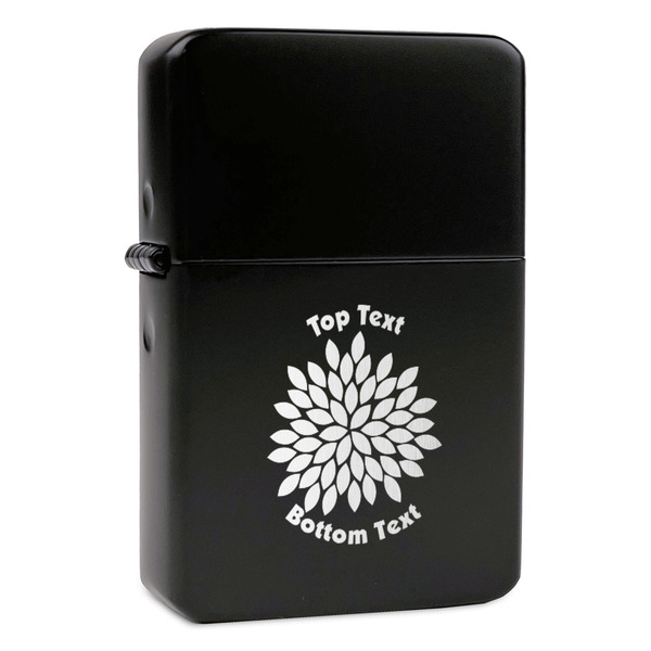Custom Mums Flower Windproof Lighter - Black - Single Sided & Lid Engraved (Personalized)