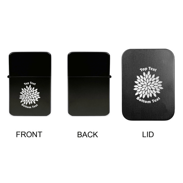 Mums Flower Windproof Lighters - Black, Single Sided, w Lid - APPROVAL