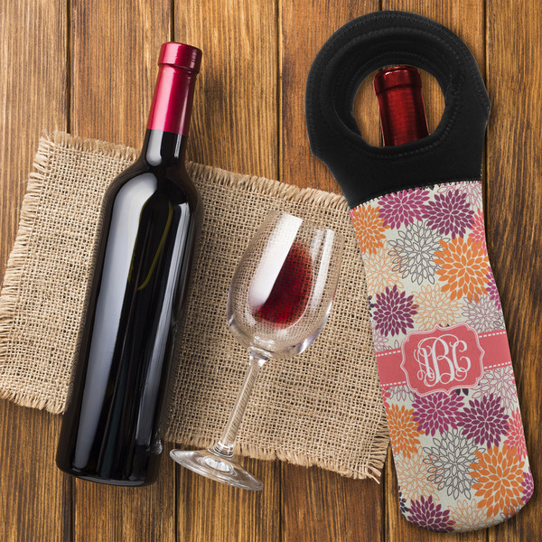 Mums Flower Wine Tote Bag - FLATLAY