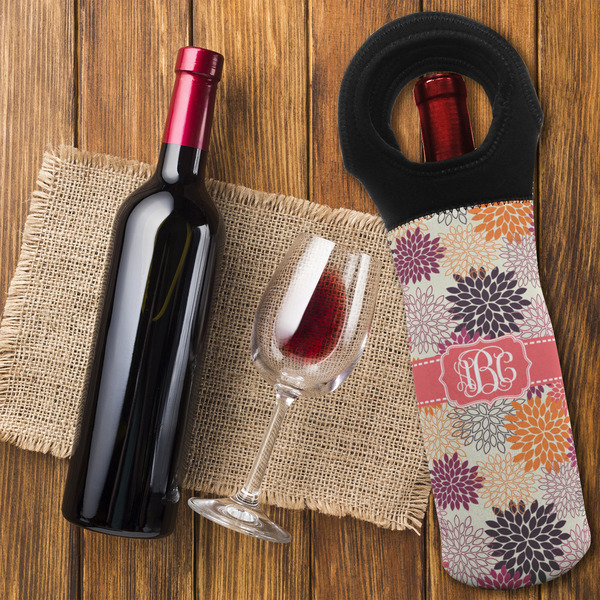 Mums Flower Wine Tote Bag - FLATLAY