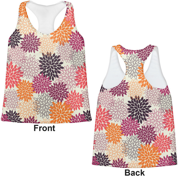 Mums Flower Womens Racerback Tank Tops - Medium - Front and Back